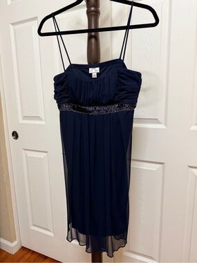 Sweet Storm Navy Midi Dress with Sequin Waist
